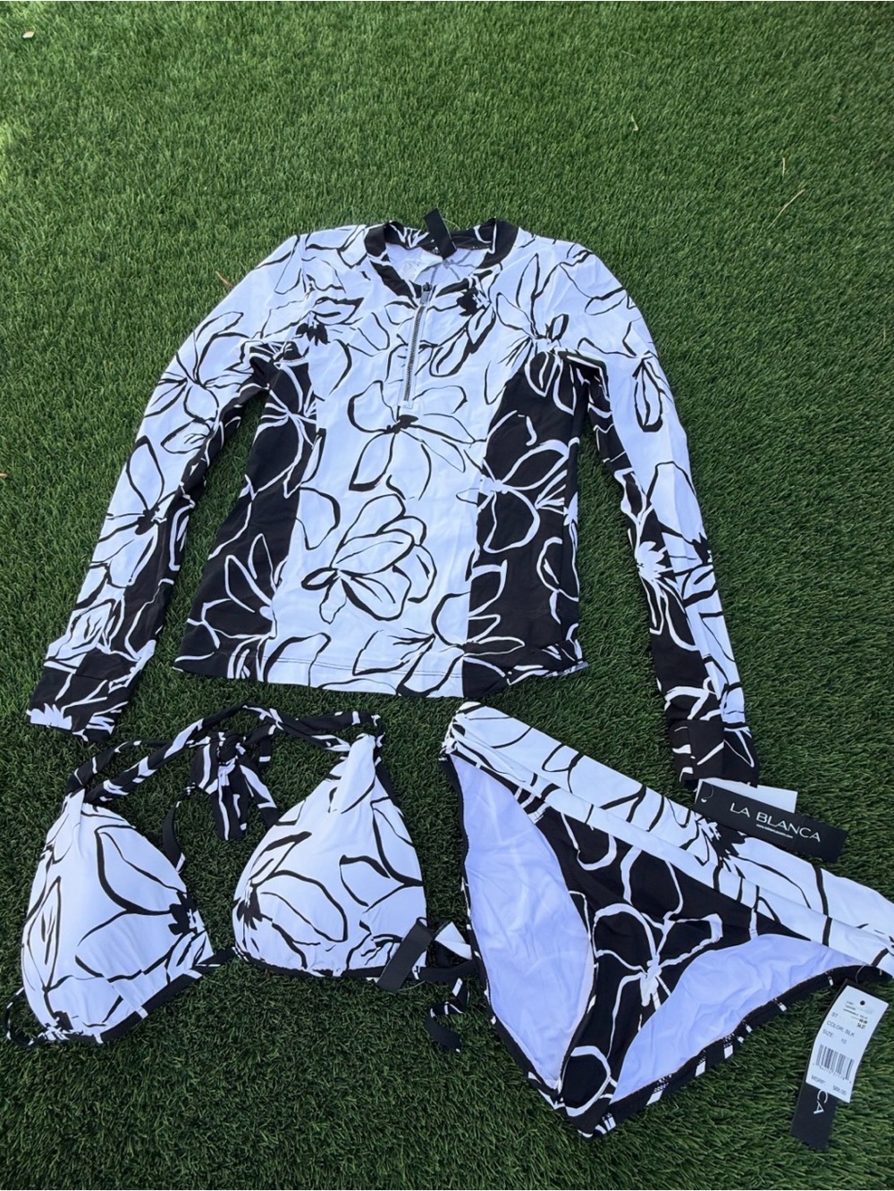 La Blanca Black & White Floral 3-Piece Kids Swim Set